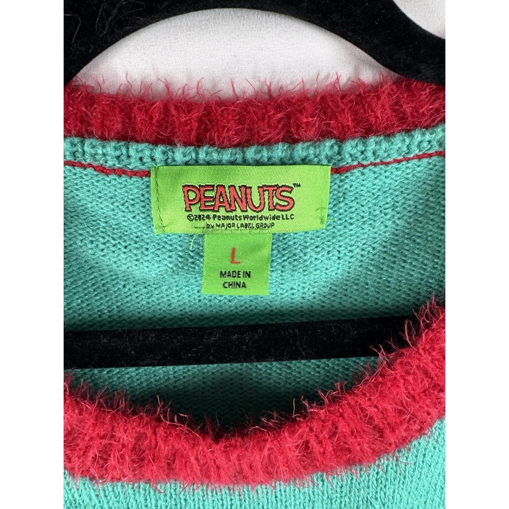 Peanuts Snoopy Ski Sweater Women's Large Green,red Holiday Christmas Pullover - Picture 3 of 7